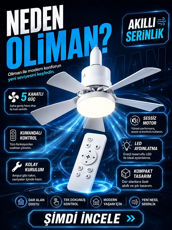 Olinman Uzaktan Kumandalı LED Tavan Vantilatör görsel 2